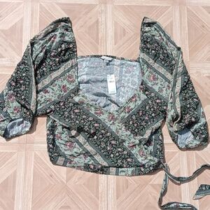 NWT American Eagle striped floral wrap blouse size XL